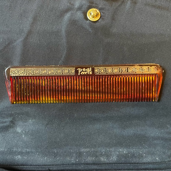Vintage 50’s Pegi Paris Clutch With Branded Amber Celluloid Tortoise Shell Comb - Picture 6 of 9